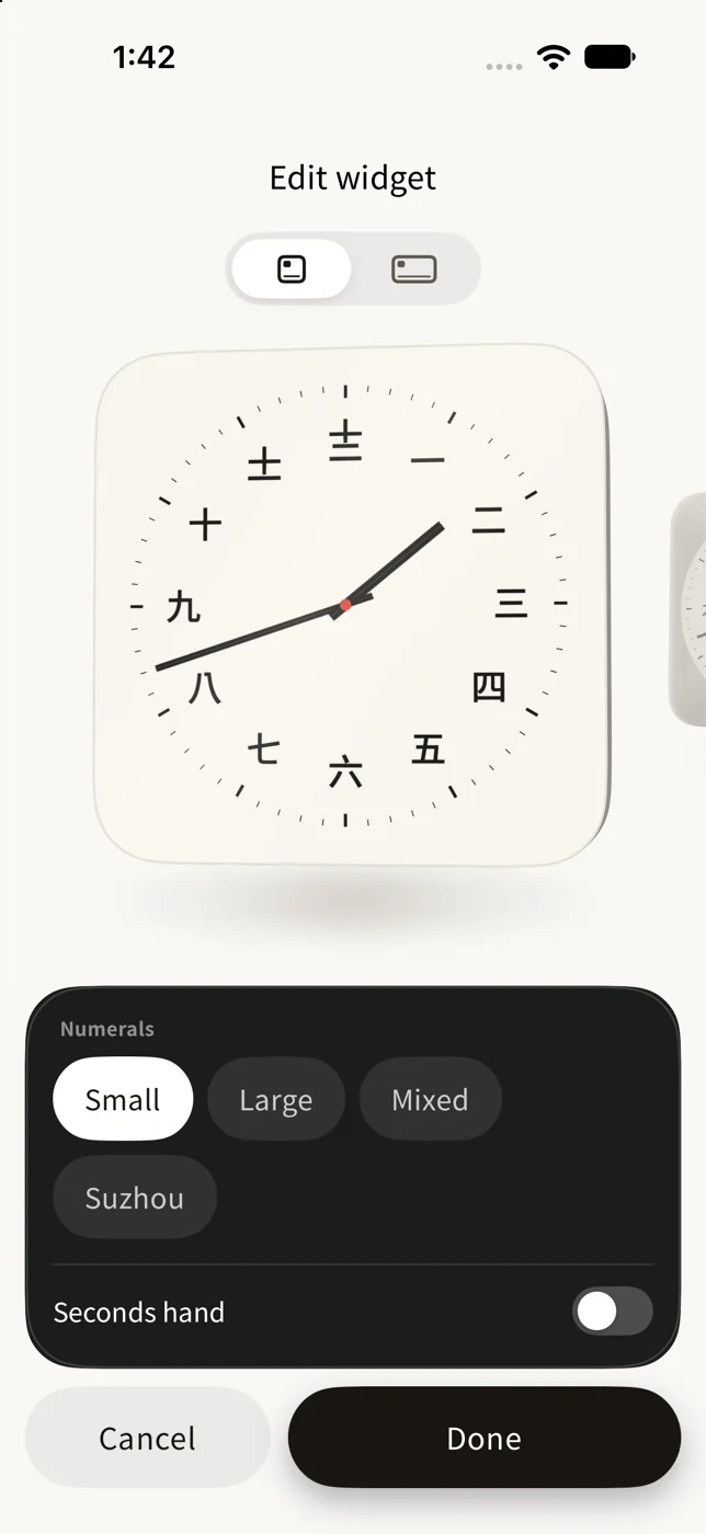 The widget editor with its numeral styles